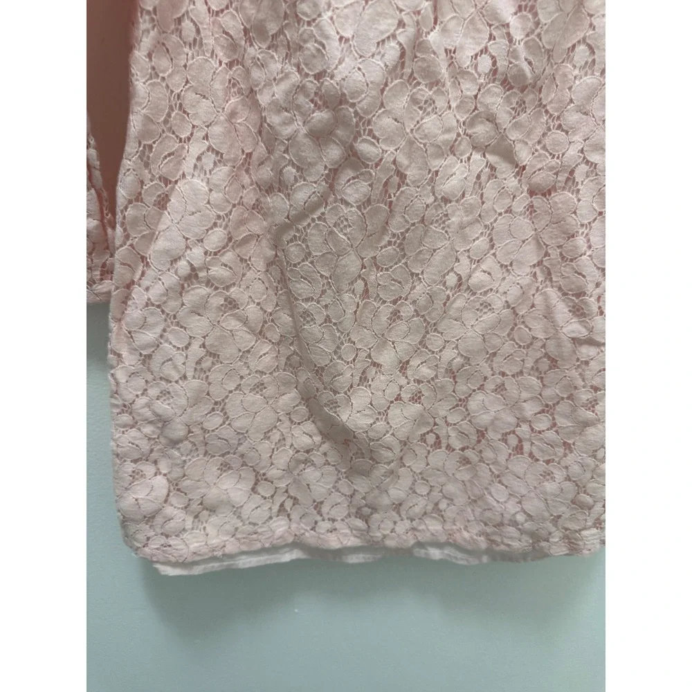 Janie and Jack Girls Pink Floral Lace Ruffle Neck Dress Navy Bow Size 6